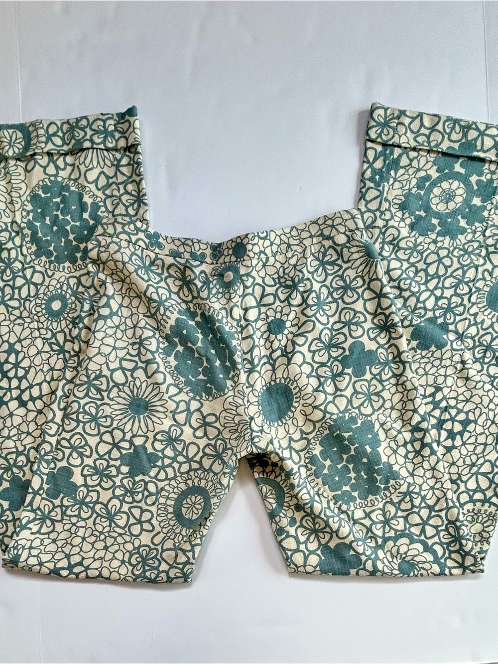 Moschino CheapandChic Cream Pants with Teal Floral Print - wide leg cuffed - Picture 5 of 8